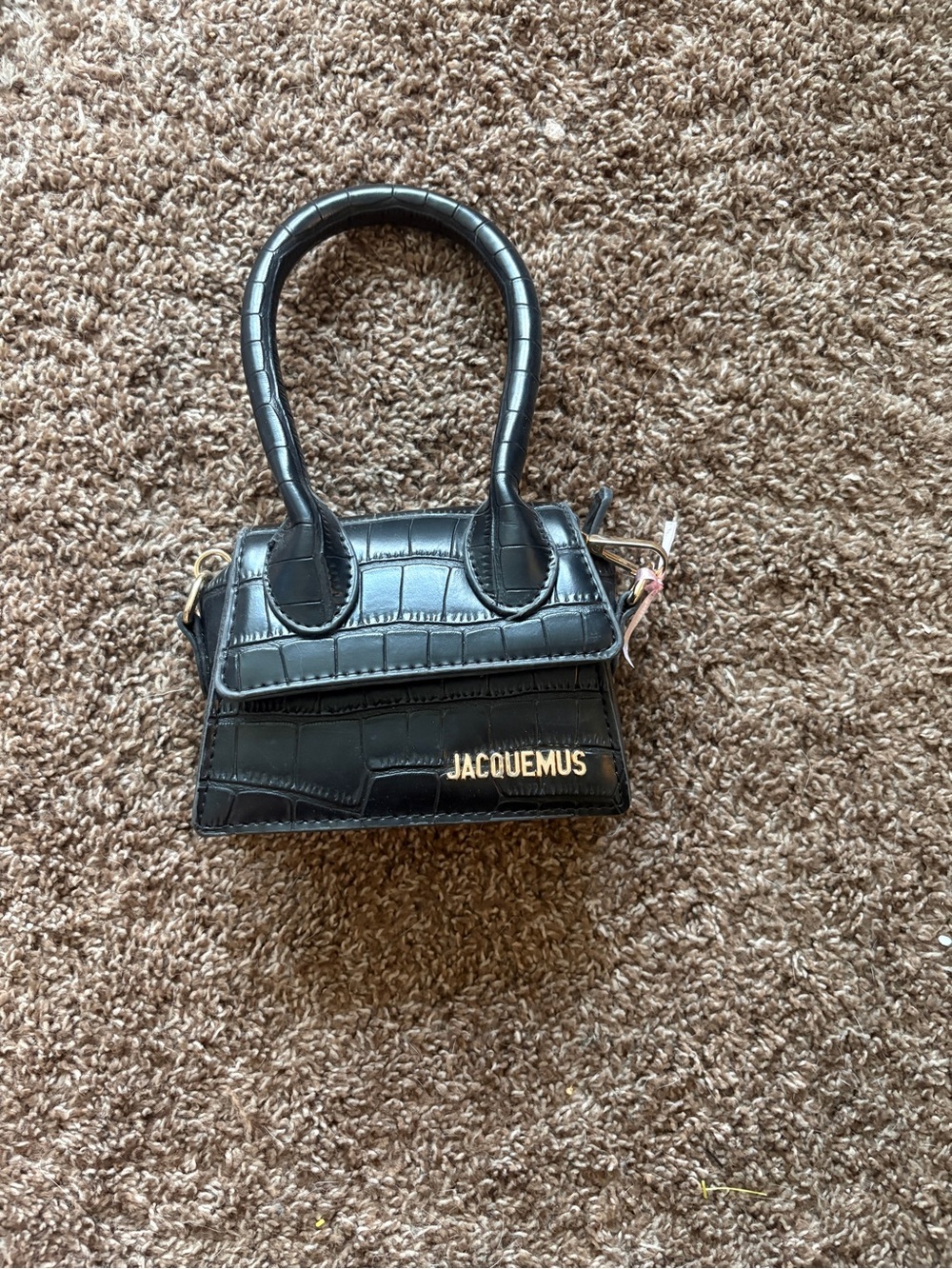 Black Croc Mini Bag with Gold Logo